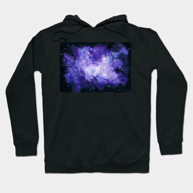 Watercolor Blue Nebula and Starry Sky Hoodie by Cordata